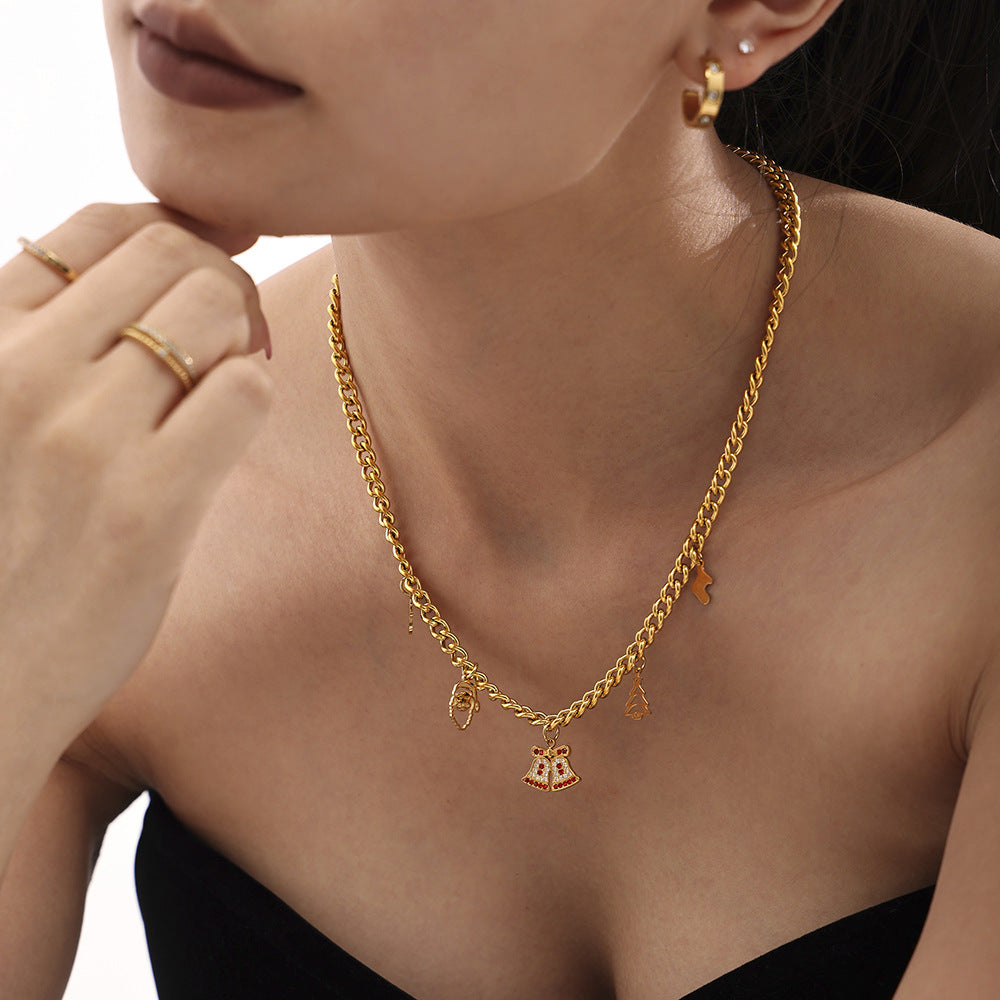 Gold Stainless Steel Christmas Bell Jewelry Set | Necklace, Bracelet & Earrings | Festive Holiday Gift by WANTI Jewelry