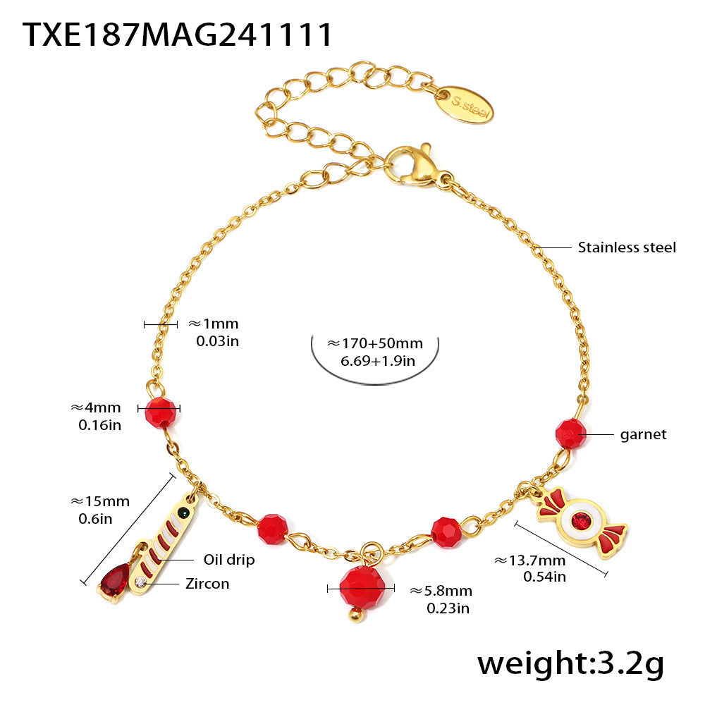 Gold Stainless Steel Christmas Candy Apple Multi-Layer Necklace, Bracelet & Asymmetric Earrings – Holiday Jewelry Gift Set