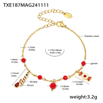 Gold Stainless Steel Christmas Candy Apple Multi-Layer Necklace, Bracelet & Asymmetric Earrings – Holiday Jewelry Gift Set