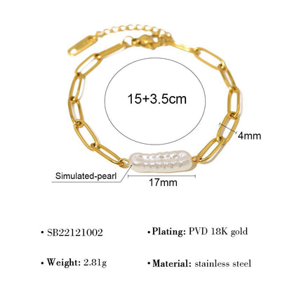 18K Gold Plated Stainless Steel Pearl Bracelet – Elegant Layered Chain Design | Timeless Fashion Jewelry Gift for Women