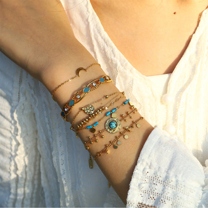 18K Gold-Plated Titanium Steel Bangle – Turquoise, Enamel & Crystal Jewelry