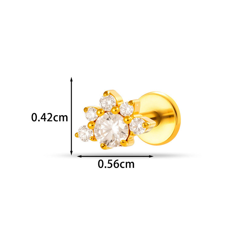 Implant Grade G23 ASTM F136 Titanium CZ Labret Stud | Internal Thread 16G Flat Back Lip & Cartilage Earring