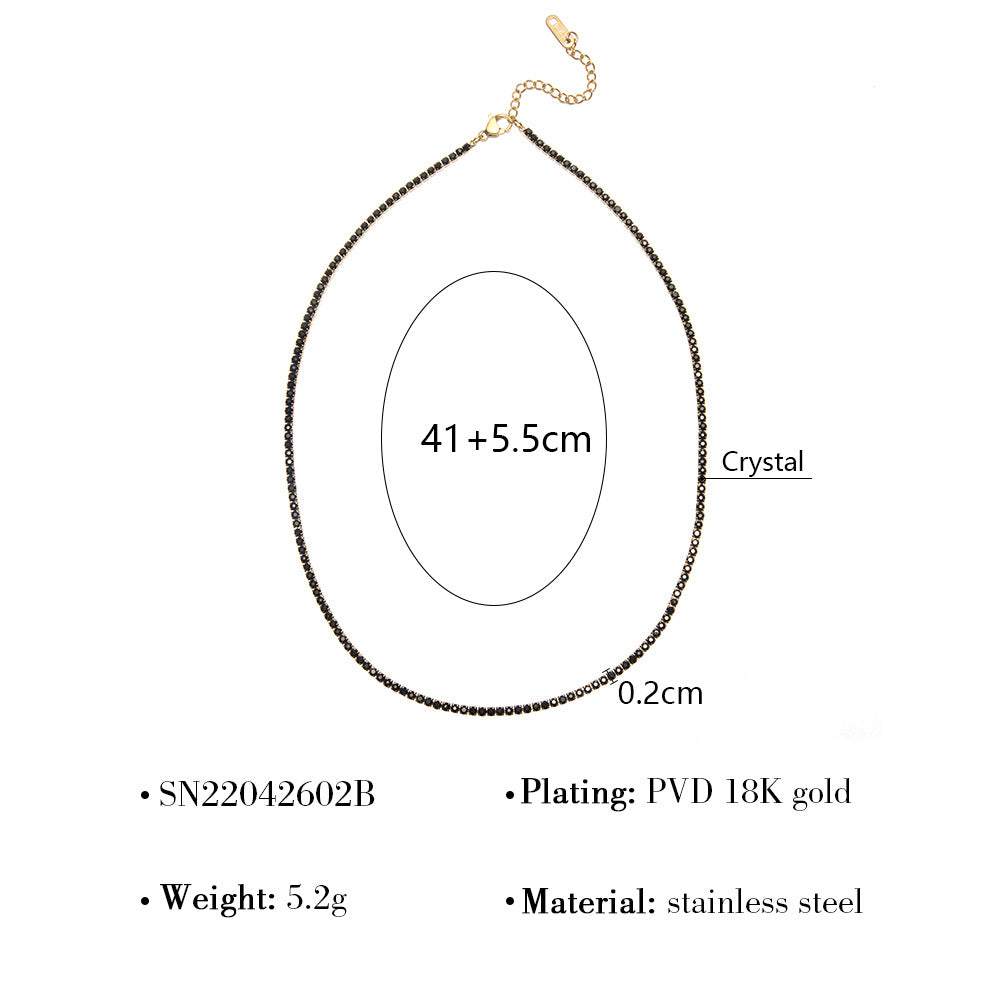 18K Gold Plated Stainless Steel Micro-Paved Green & Black Crystal Necklace – High-End Minimalist Jewelry