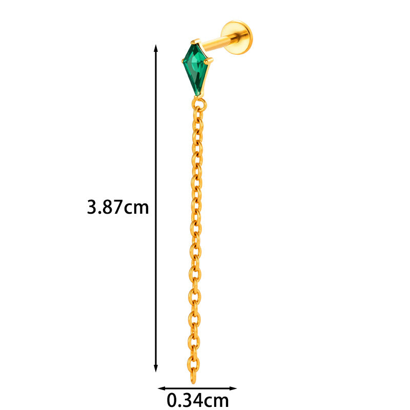 Implant Grade ASTM G23/F136 Titanium Threadless Tassel Chain Diamond Geometric Zircon Stud | Helix Cartilage Lip Piercing Jewelry