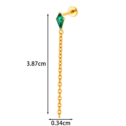 Implant Grade ASTM G23/F136 Titanium Threadless Tassel Chain Diamond Geometric Zircon Stud | Helix Cartilage Lip Piercing Jewelry
