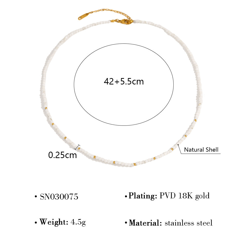 18K Gold Plated Titanium Steel Oval Flower Pendant Double Layer Beaded Necklace | Elegant Fashion Jewelry Set