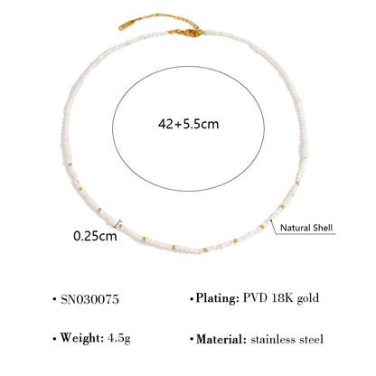 18K Gold Plated Titanium Steel Oval Flower Pendant Double Layer Beaded Necklace | Elegant Fashion Jewelry Set
