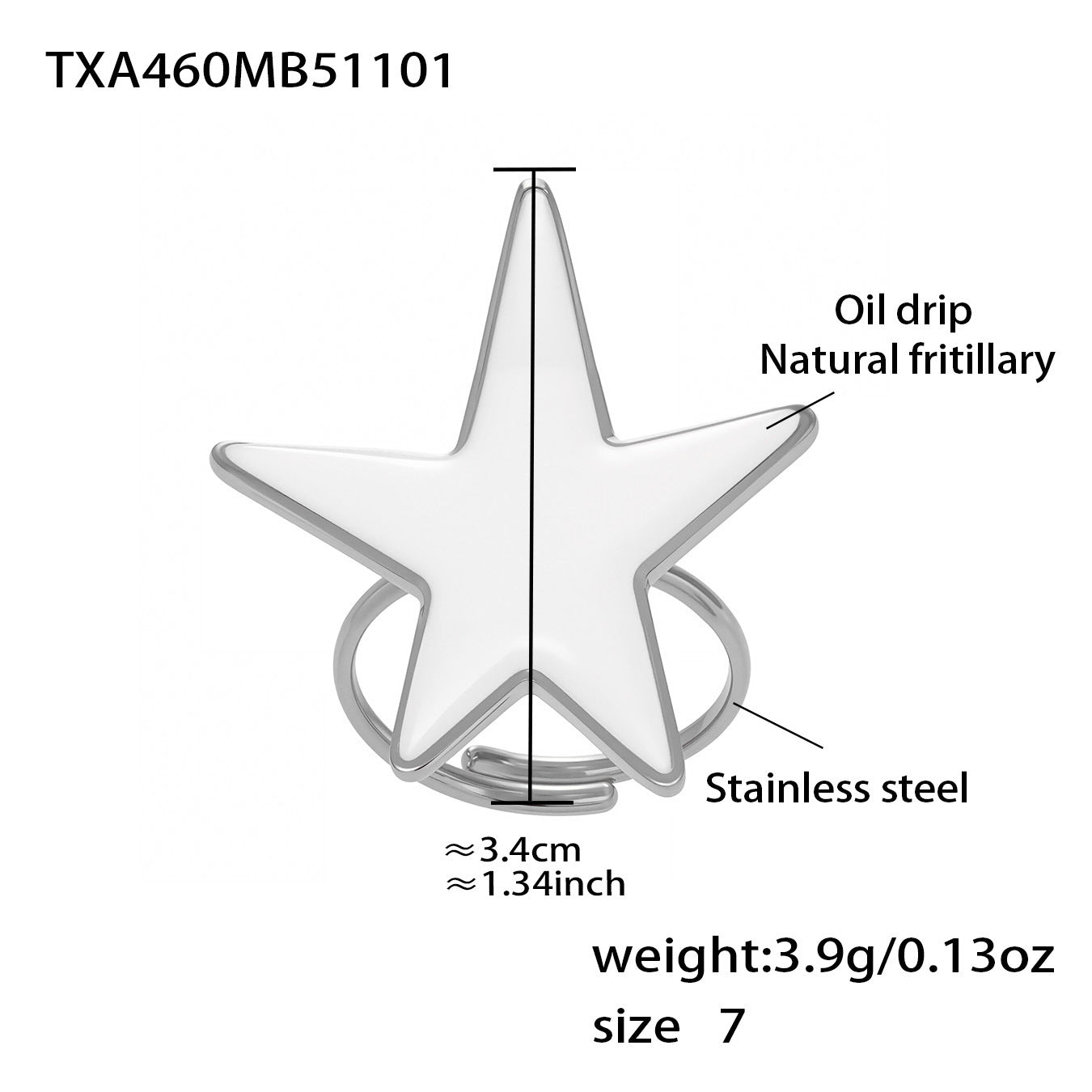 Trendy Stainless Steel Acrylic Star Earrings and Open Ring Set – Hip-Hop Style Statement Jewelry