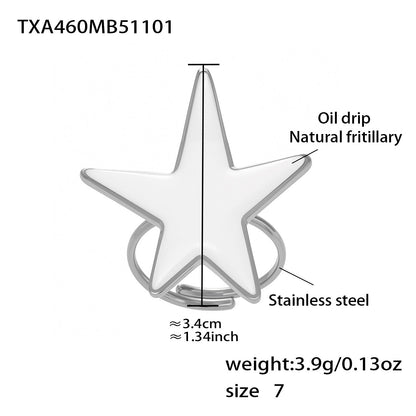Trendy Stainless Steel Acrylic Star Earrings and Open Ring Set – Hip-Hop Style Statement Jewelry