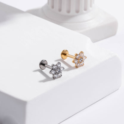 G23 Titanium Internal Thread Lip & Cartilage Studs – Zircon Flower, Cross, Opal Designs | Gold & Silver Piercing Jewelry