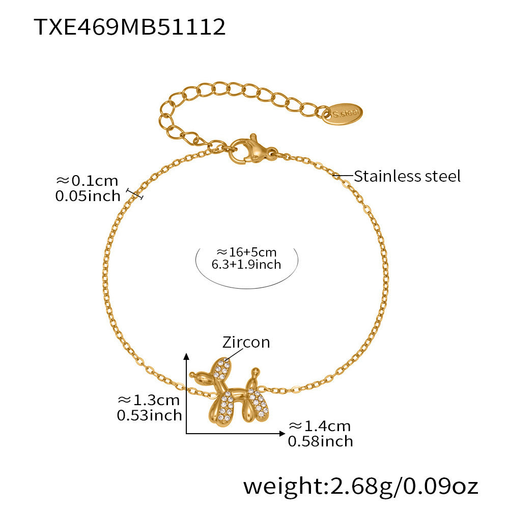 Cute Dog Zircon Jewelry Set – Stainless Steel Necklace Bracelet Earrings | Fashion Accessories Gift Set