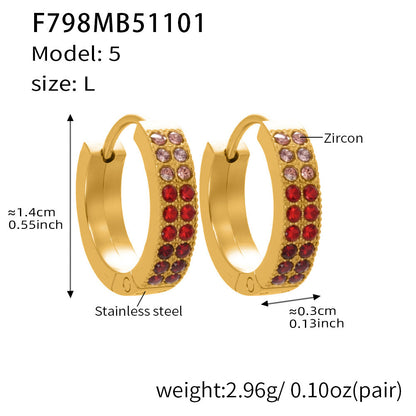 Colorful Zircon U-Shaped Hoop Earrings Set – Stainless Steel Hypoallergenic Minimalist Jewelry for Women | Trendy Fashion Earrings by WANTI Jewelry