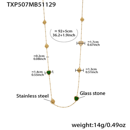 Sparkling Heart Glass Necklace & Earrings Set – Colorful Long Pendant Chain · Stainless Steel Hypoallergenic Jewelry