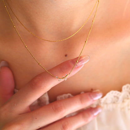 18K Gold Plated Titanium Steel Olive Leaf Pendant Necklace with Double Layered Crystal | Elegant Fashion Jewelry