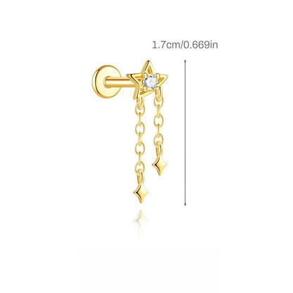 ASTM F136 Star/Moon Chain Tassel Threaded Cartilage Piercing Earrings Ear Studs