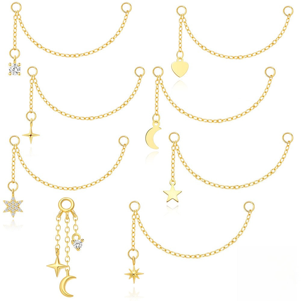 ASTM F136 Star Moon shapes Long Zircon titanium long pendant chain earrings accessories