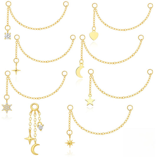 ASTM F136 Star Moon shapes Long Zircon titanium long pendant chain earrings accessories