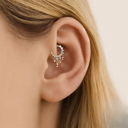ASTM F136 Zircon Classic Tassel drop pendant Nose ring Clicker Ear Daith Piercing