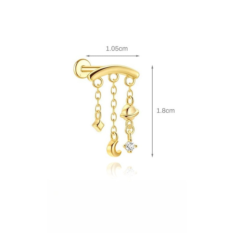ASTM F136 Tassel Star  Moon Zircon Flat back threadless Cartilage Piercing Earring