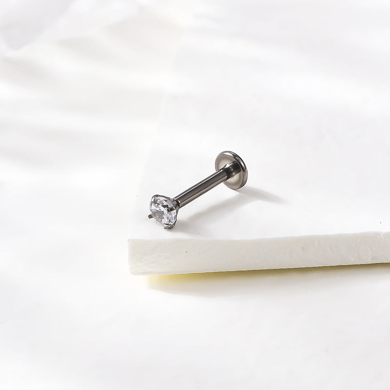 G23/F136 Titanium 3mm CZ Internally Threaded Labret, Curved Barbell & Horseshoe Piercing Jewelry – Silver