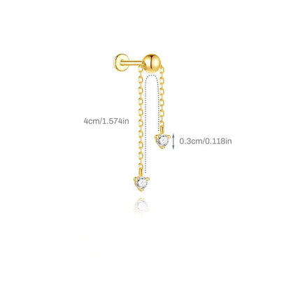 ASTM F136 Zircon classic tassel chain hidden cartilage piercing earrings