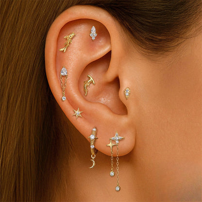 ASTM F136 Geometric Star Rhinestones Flat Back Cartilage Piercing Earrings