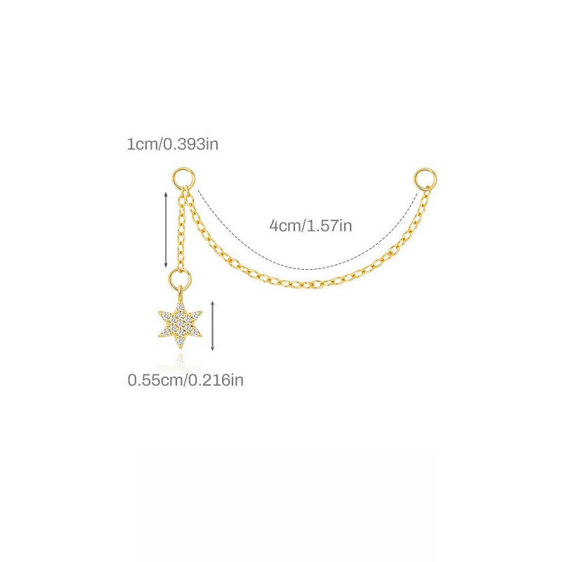 ASTM F136 Star Moon shapes Long Zircon titanium long pendant chain earrings accessories