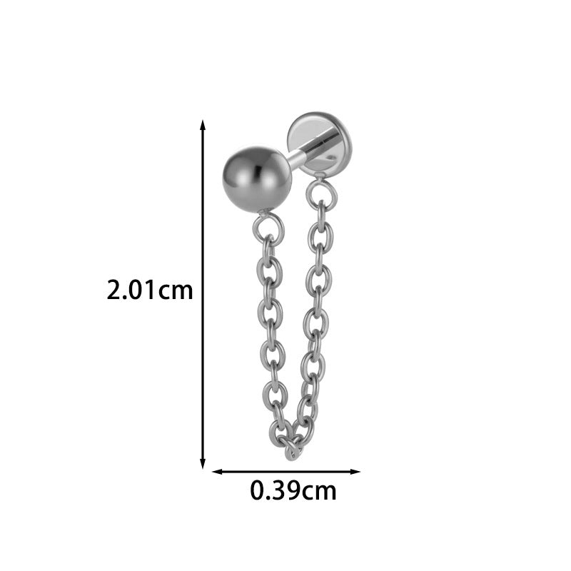 Implant Grade G23 ASTM F136 Titanium Geometric Tassel Chain Ear Stud | Push Pin Flat Back 16G Cartilage Jewelry