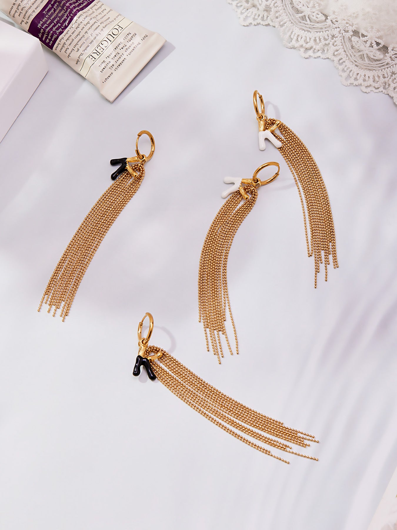 Stainless Steel Letter K Tassel Earrings – Vintage Enamel Drip Long Chain Earrings, High-End Fashion Jewelry for Women