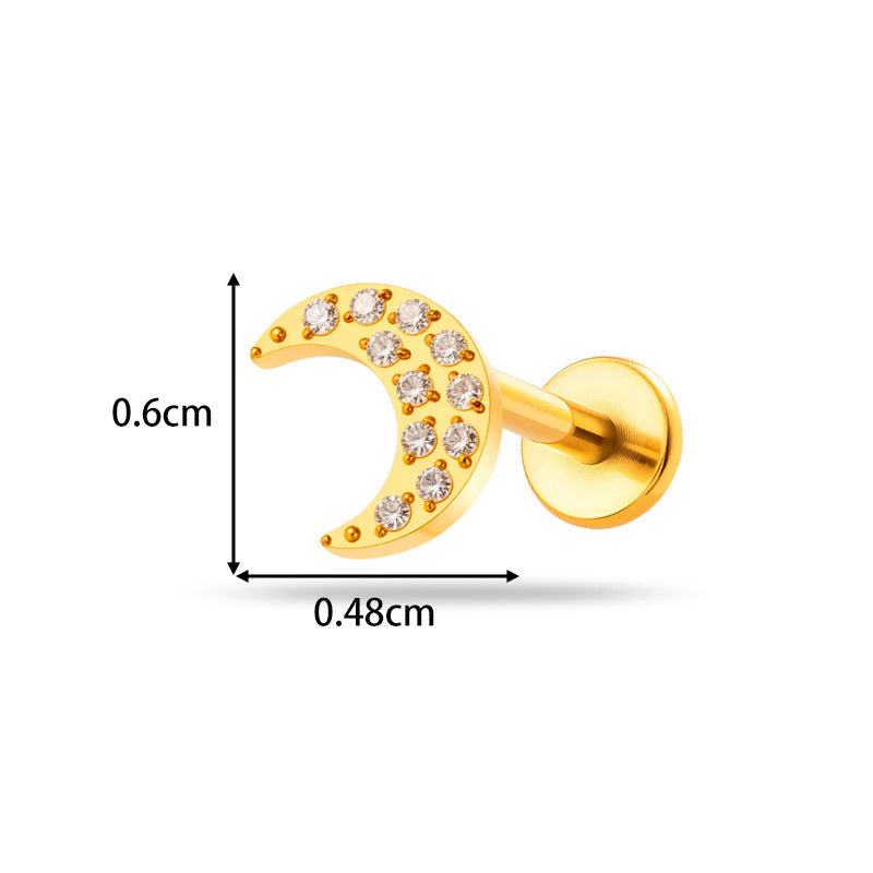 Implant Grade ASTM F136 Titanium Teardrop Moon Geometric Flat Back Stud | Internal Thread Labret | Cartilage, Helix, Lip Piercing Jewelry