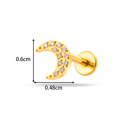 Implant Grade ASTM F136 Titanium Teardrop Moon Geometric Flat Back Stud | Internal Thread Labret | Cartilage, Helix, Lip Piercing Jewelry