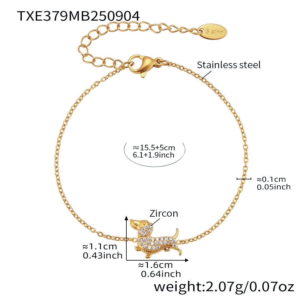Stainless Steel Dog Zircon Jewelry Set – Necklace, Bracelet, Ring & Earrings | Cute Minimalist Fashion Jewelry | WANTI