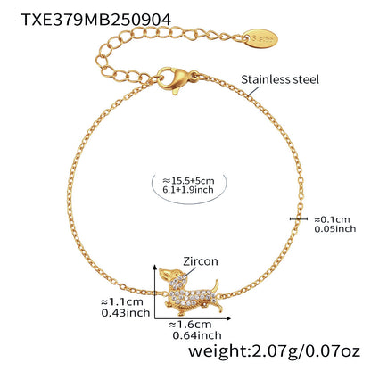 Stainless Steel Dog Zircon Jewelry Set – Necklace, Bracelet, Ring & Earrings | Cute Minimalist Fashion Jewelry | WANTI