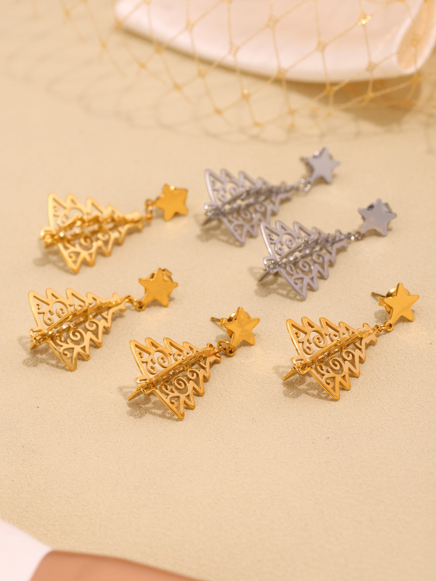Stainless Steel Hollow Life Tree Drop Earrings – Gold Elegant Statement Dangle Earrings for Women