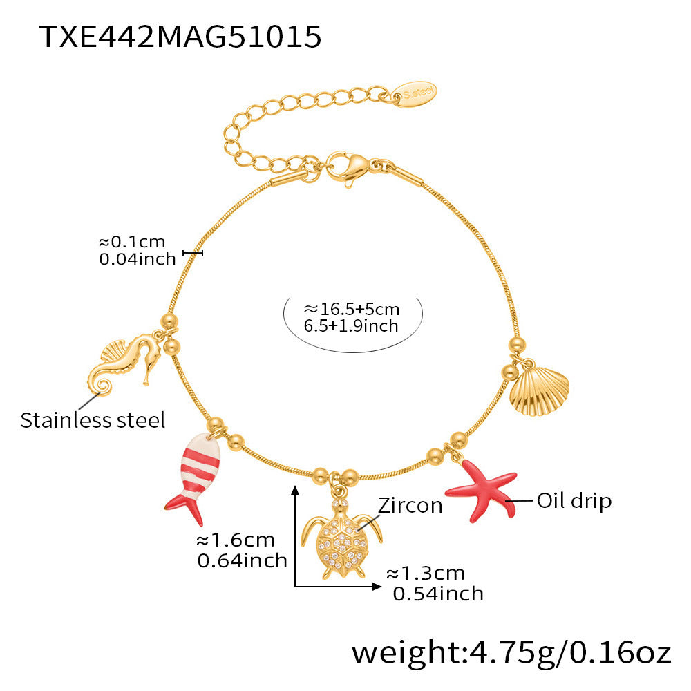 Coral Red Fish, Octopus & Turtle Pendant Jewelry Set – Stainless Steel Necklace, Bracelet, Anklet & Earrings | Trendy Ocean Style Accessories