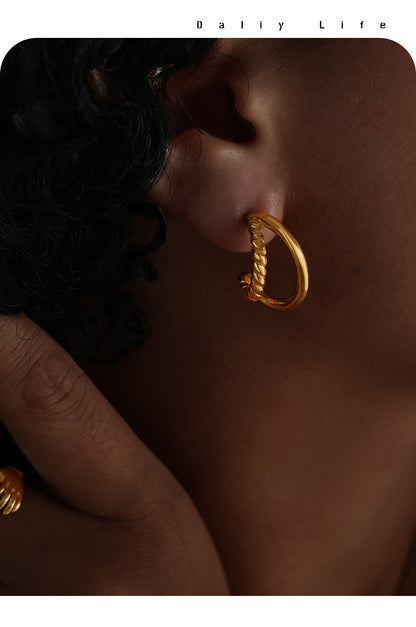 Double Layer C-Shaped Stainless Steel Hoop Earrings – Minimalist Thick Chunky Huggie Hoops for Women, Trendy Daily Jewelry