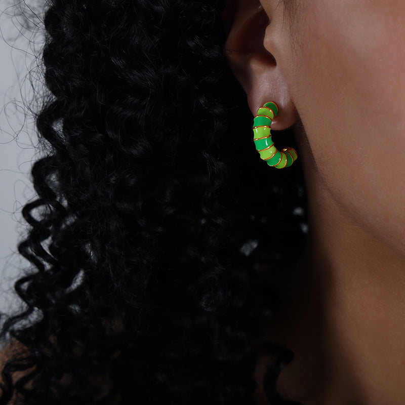 Enamel Twist Knot Hoop Earrings | Stainless Steel Colorful Drop Oil Earrings