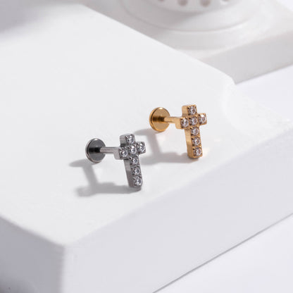 G23 Titanium Internal Thread Lip & Cartilage Studs – Zircon Flower, Cross, Opal Designs | Gold & Silver Piercing Jewelry