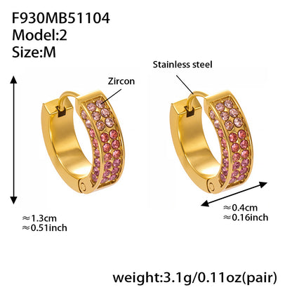 Stainless Steel U-Shaped Zircon Earrings – Colorful High-End Fashion Jewelry Hoop Set