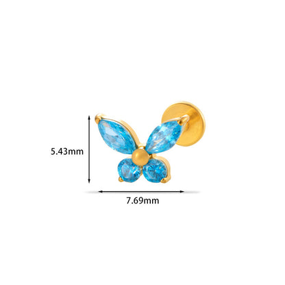 F136 Titanium Butterfly Zirconia Piercing - 1.2*8mm Lip & Cartilage Stud with Internal Thread