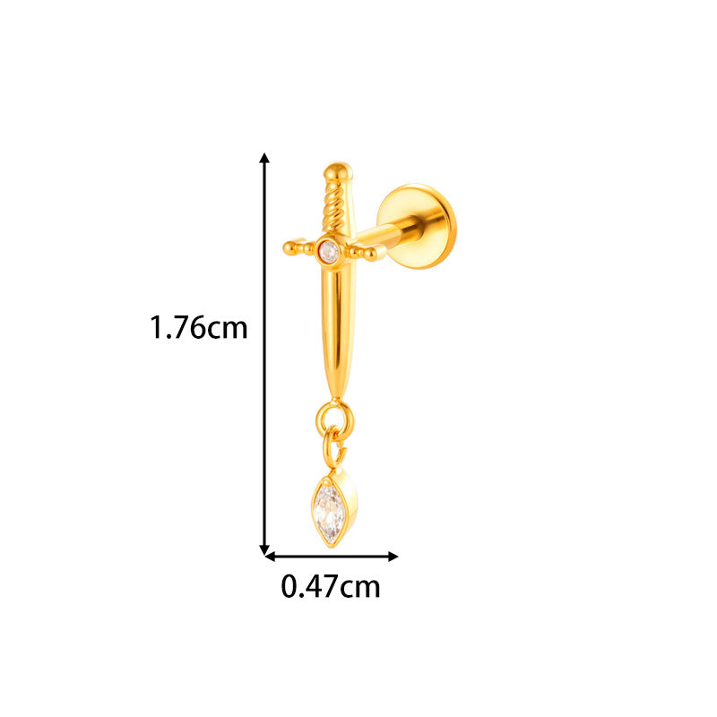 G23/F136 Titanium Internally Threaded Flat Back Lip Stud & Earring – Zircon Flower & Heart Dangle Piercing Jewelry for Women, Gold & Silver