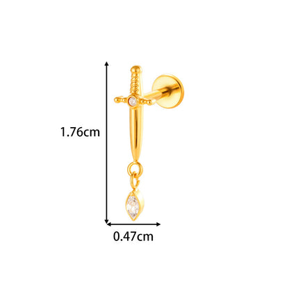 G23/F136 Titanium Internally Threaded Flat Back Lip Stud & Earring – Zircon Flower & Heart Dangle Piercing Jewelry for Women, Gold & Silver