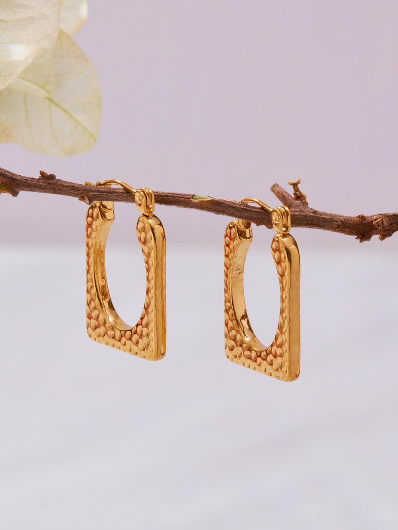 Stainless Steel Geometric Hammered Earrings | Irregular Textured Hoop Earrings | High-End Fashion Jewelry for Women