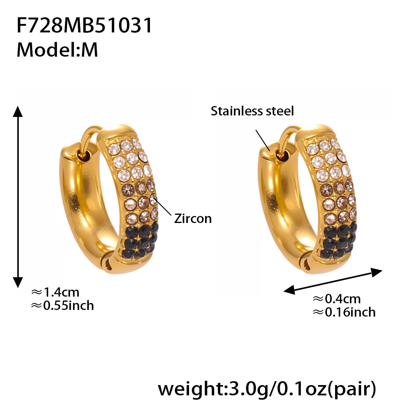 Stainless Steel Colorful Zircon Round Hoop Earrings Set — Minimal Classic Luxury Hoops