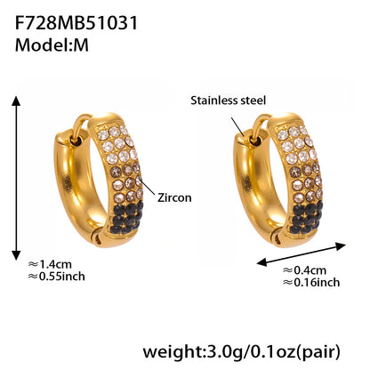 Stainless Steel Colorful Zircon Round Hoop Earrings Set — Minimal Classic Luxury Hoops