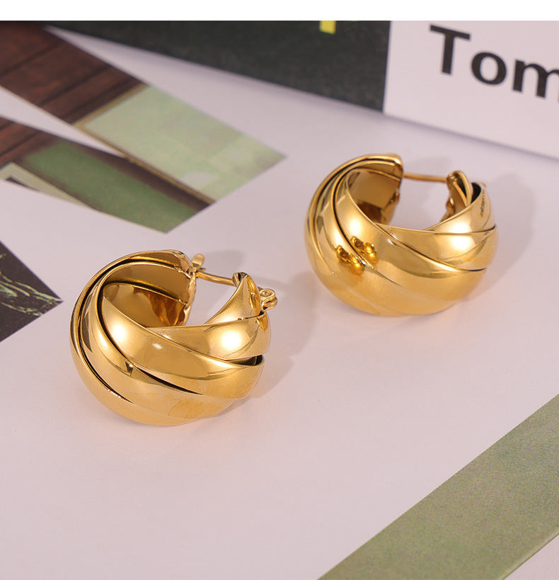 Twisted Rope Hoop Earrings – Vintage Gold Stainless Steel Chunky Ear for Women