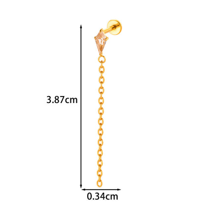 Implant Grade ASTM G23/F136 Titanium Threadless Tassel Chain Diamond Geometric Zircon Stud | Helix Cartilage Lip Piercing Jewelry