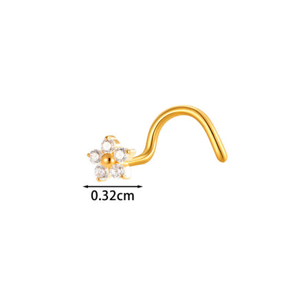 G23/F136 Titanium S-Bar Nose Stud Zircon Paved Hollow Heart & Rose Design – Hypoallergenic Nose Piercing Jewelry for Women, Gold & Silver