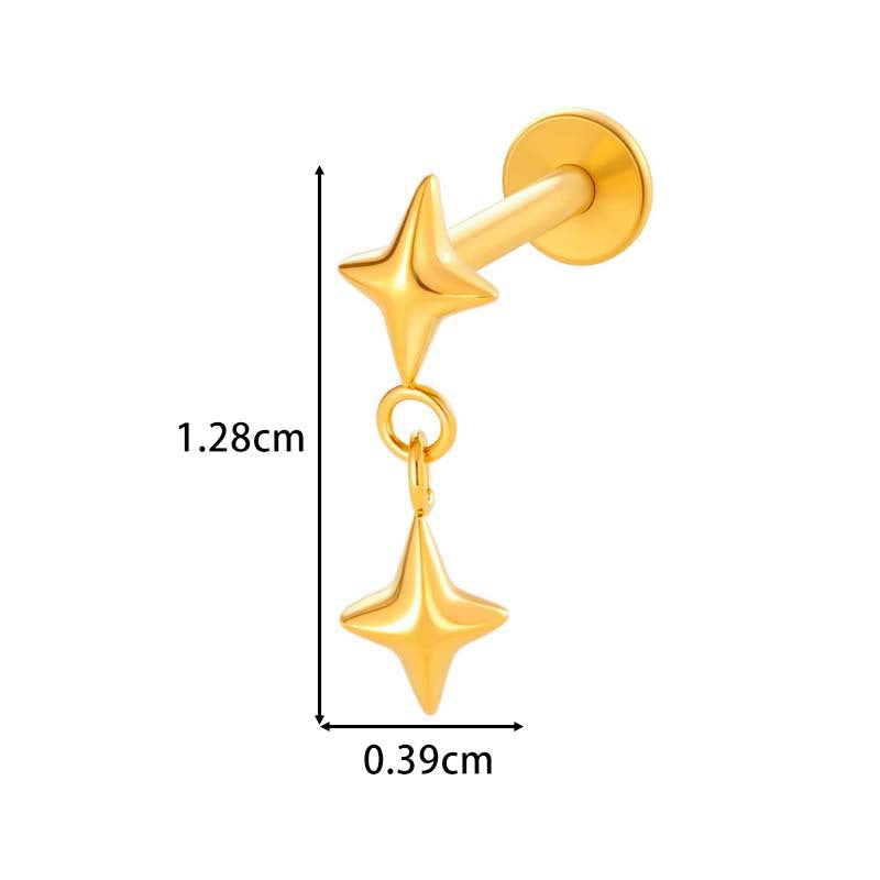 F136 Titanium Internally-Threaded Zirconia Pendant Stud — Star & Hexagram Flat-Back Cartilage Jewelry