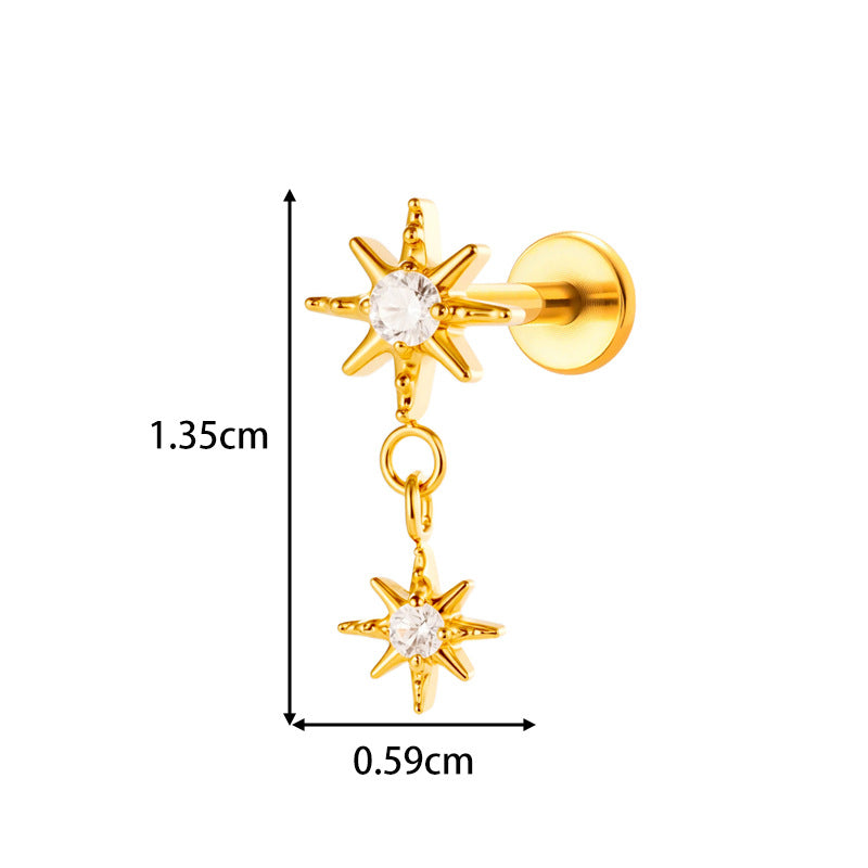 Implant Grade ASTM F136 Titanium Threadless Push Pin Sun Zircon Flat Back Stud | Geometric Helix Cartilage Tragus Lip Piercing Jewelry